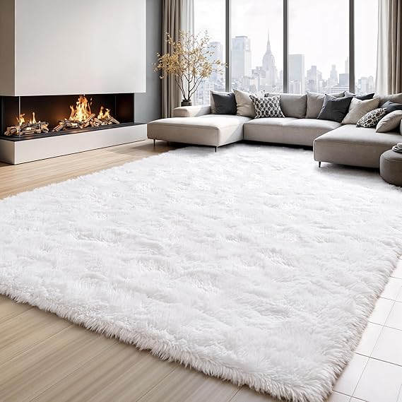 Area Rugs for Bedroom Living Room, 5x7 Soft Large Fluffy Fuzzy Shag Plush Furry Carpet, Soft Indoor Floor Mat for Kids Nursery Home Dorm Office Decor Aesthetic, White