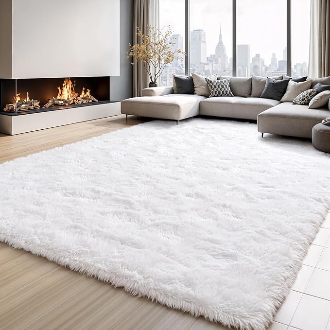 Area Rugs for Bedroom Living Room, 5x7 Soft Large Fluffy Fuzzy Shag Plush Furry Carpet, Soft Indoor Floor Mat for Kids Nursery Home Dorm Office Decor Aesthetic, White