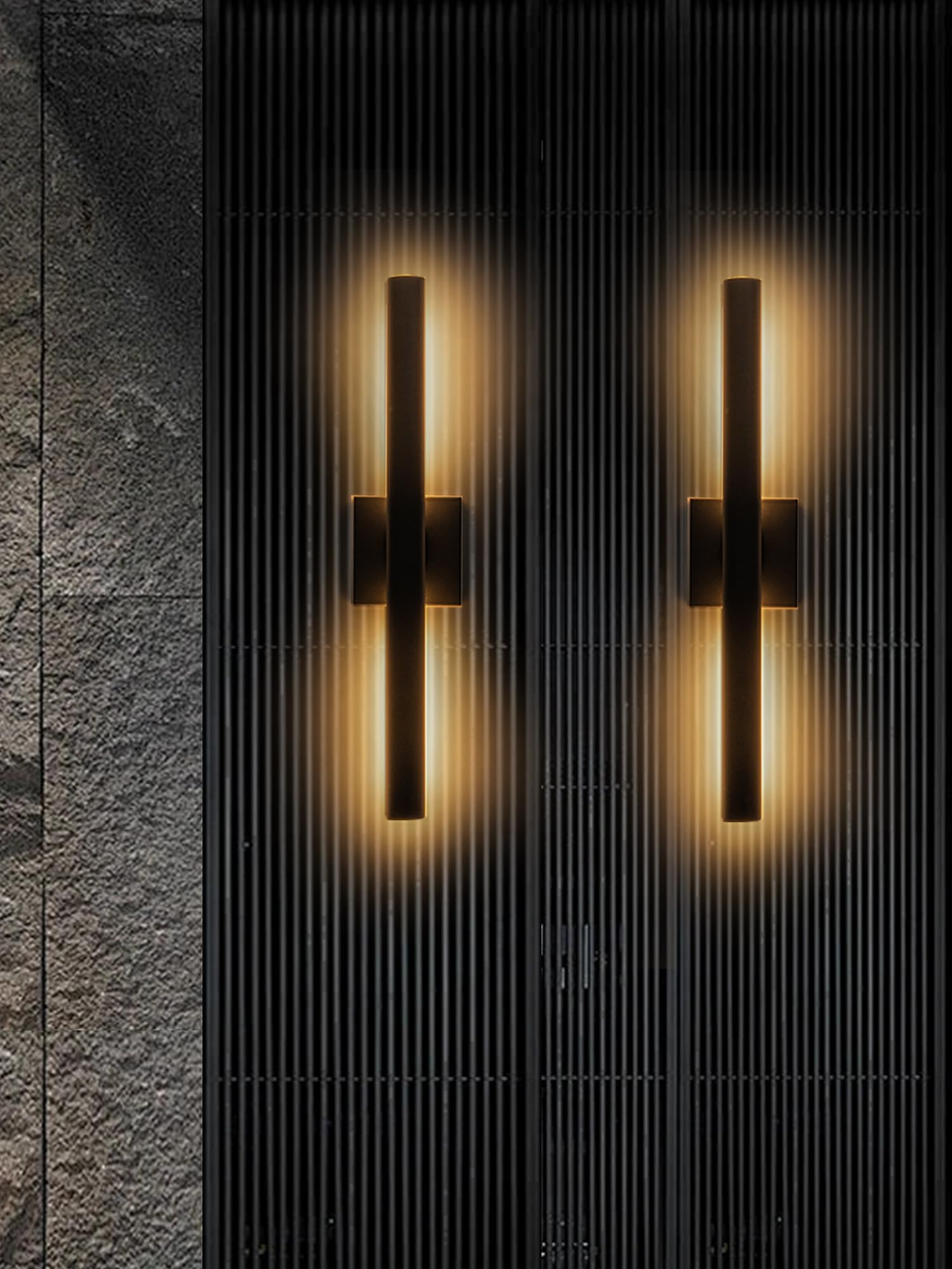 Modern Outdoor Wall Sconce LED, Large Porch Lights Wall Mount, 22 inch Up Down Exterior Light Fixture, 12W Black Outside Patio Lighting for House, Yard, 2 Packs