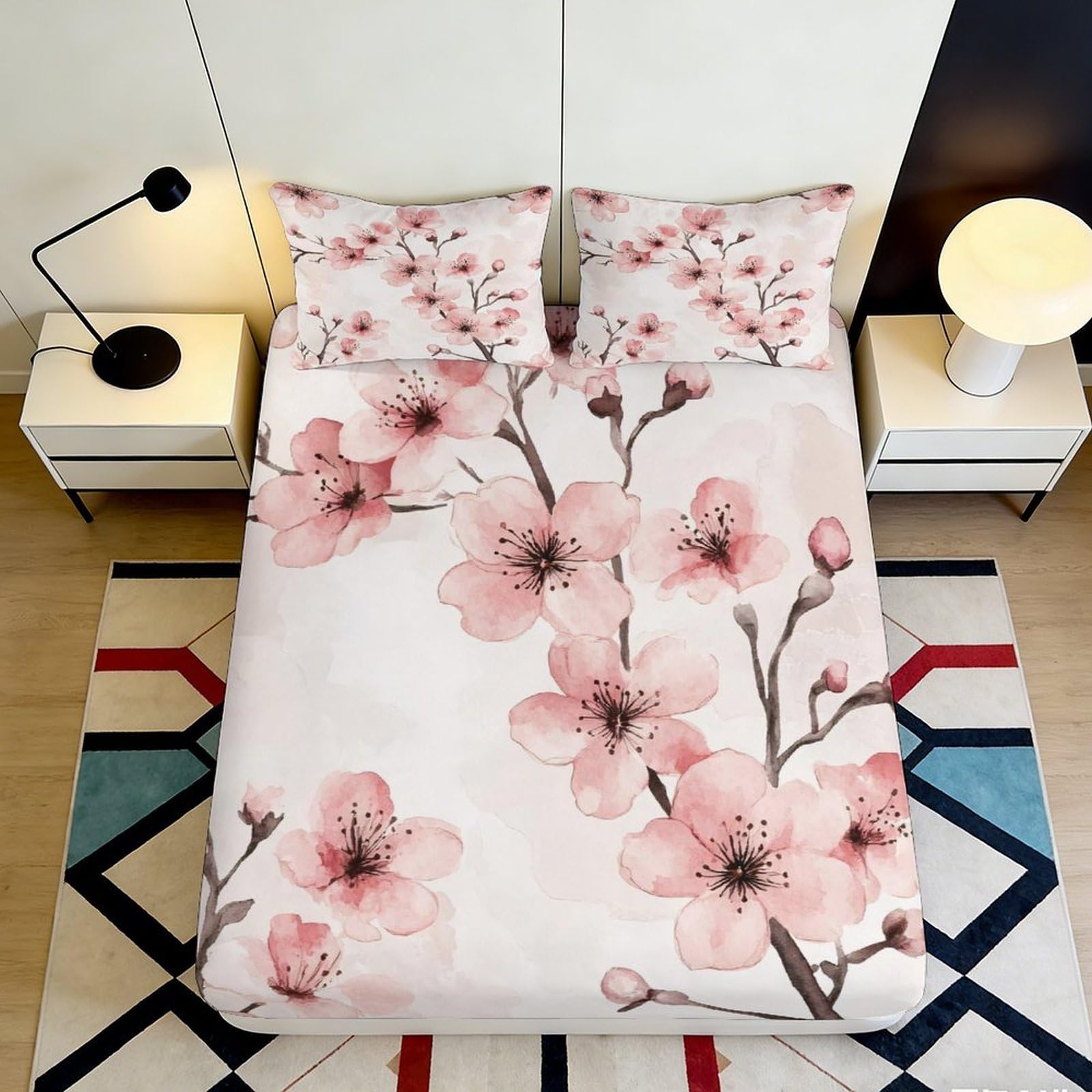 Pnayamiorkfel Style-2 3D Printed Sakura Blossom Fitted Sheet Microfiber Soft Breathable Plum Flower Bed Cover For Bedroom Dorm Decor 90X200x25cm