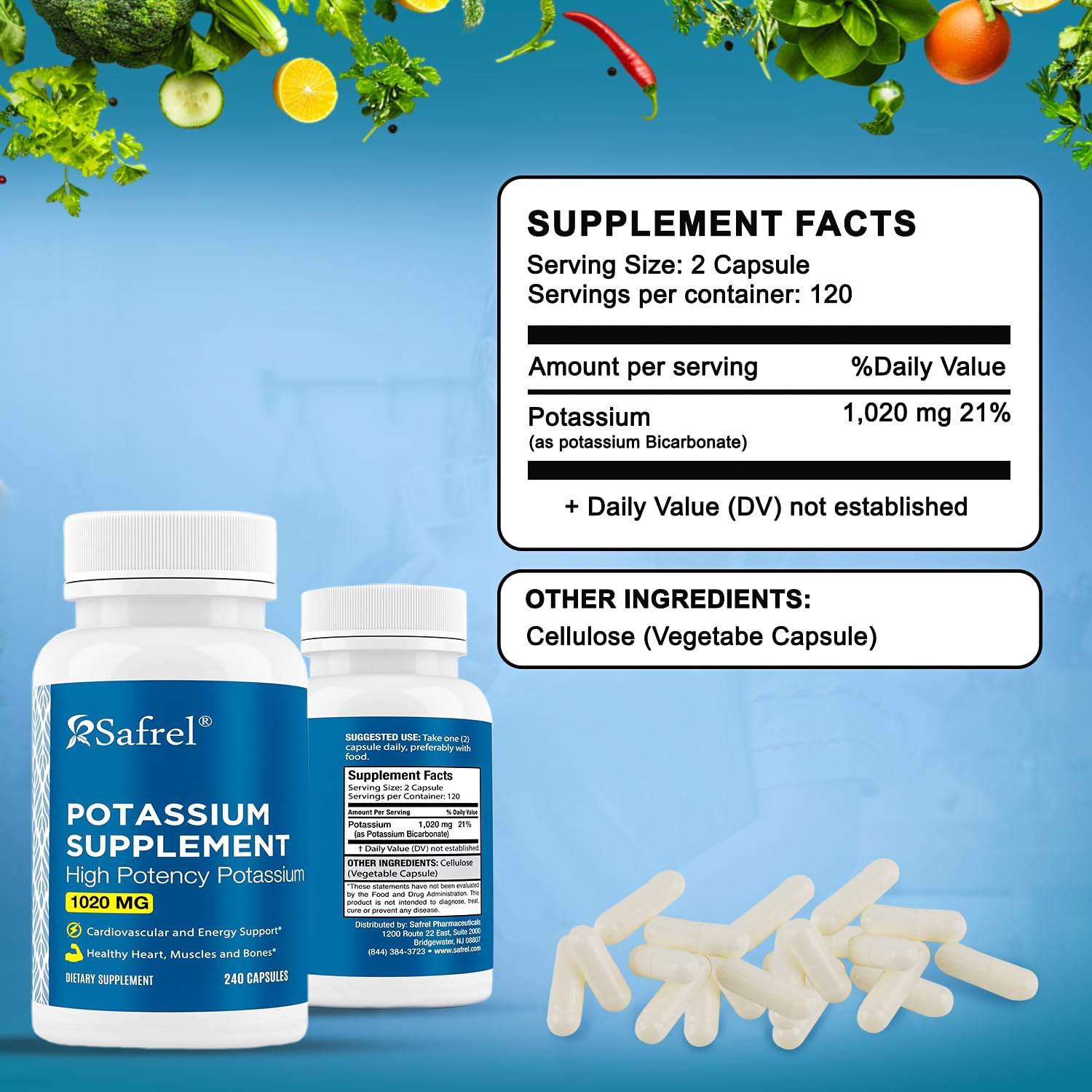 Safrel Potassium Supplement, 1020 mg, 240 Servings, Vegeterian Capsules, Non-GMO, Gluten Free, Made in USA — Amazon image 5