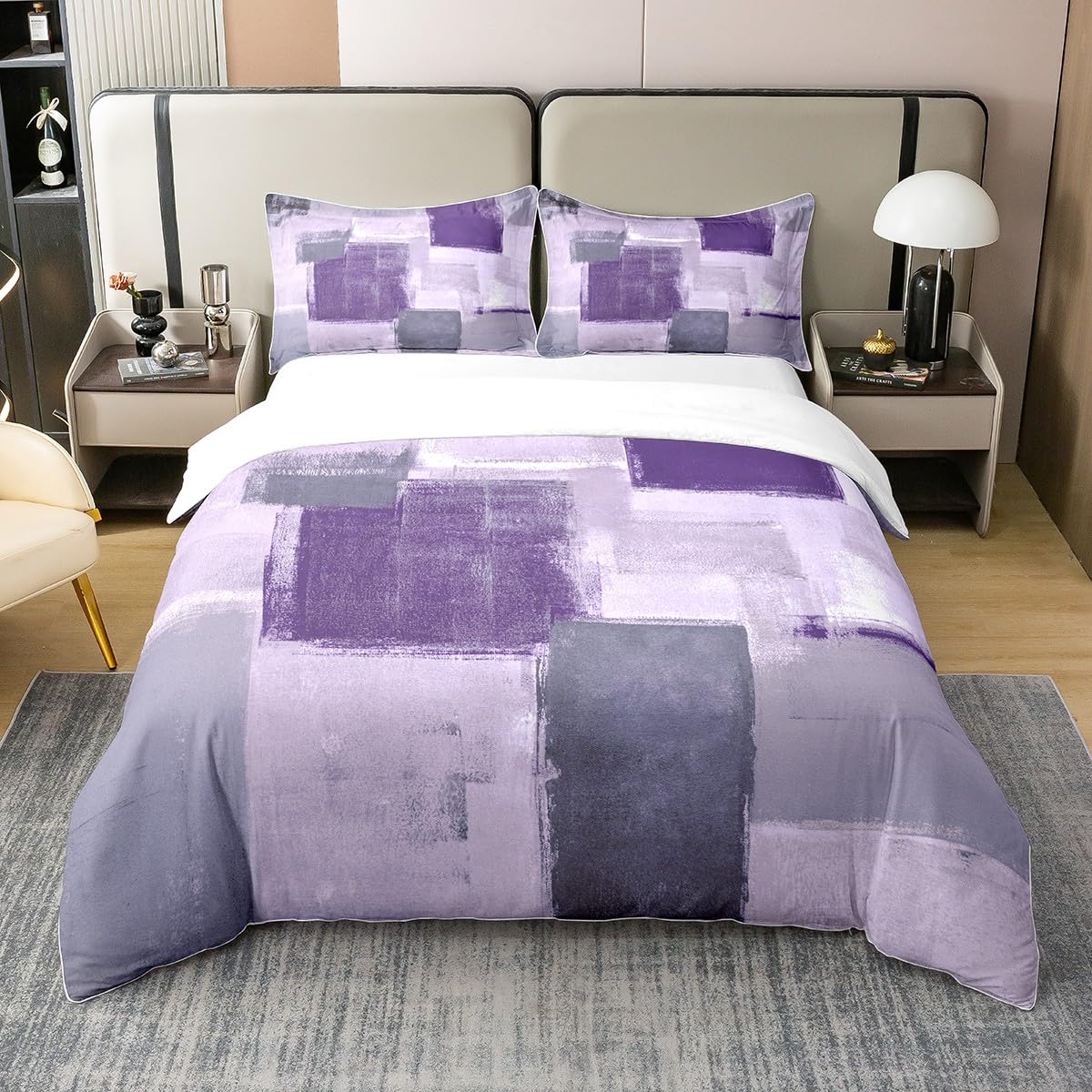Homewish 100 Percent Cotton Purple Watercolor Duvet Cover Super King,Gradient Bedding Set for Kids Boys Girls,Ombre Tie Dye Bed Sets with 2 Pillow,Abstract Grunge Comforter Cover Soft