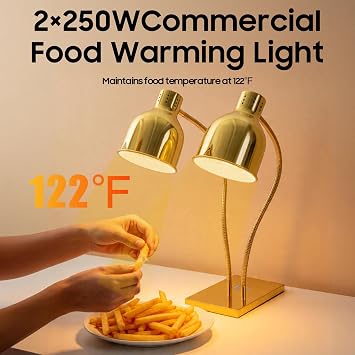 2-Head Food Heat Lamp,500W Commercial Food Warming Light with 360 Adjustable Arms,122F Constant Temperature,Stainless Steel Food Warming Lamp for Restaurant Kitchen Buffet Cafeteria