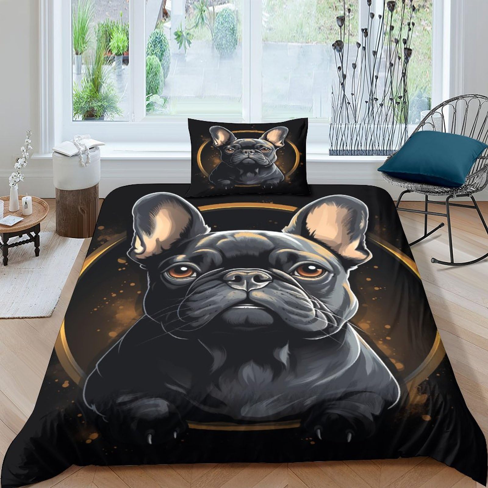 Housse de couette Bouledogue Français 135x200 microfibre avec 2 taies