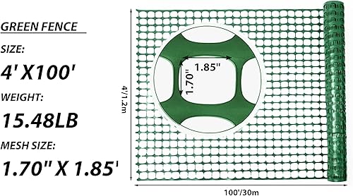 Miniatura 3 de PotatoLife Valla de seguridad de malla de plástico, rollo de 4 x 100 pies con 100 bridas, red temporal reutilizable para cercado de jardín, Verde