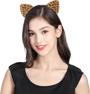 THAUSDAS Black Cat Ears Headband: Leopard Cheetah Ears Headband - Furry Padded Animal Costume Accessories for Halloween Cosplay Women Adult Girls Kids