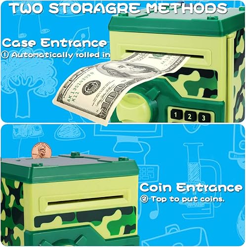 Miniatura 18 de Alcancía para niños, alcancía electrónica con contraseña, caja fuerte para niños, mini cajero automático, alcancía de juguete para niños y niñas