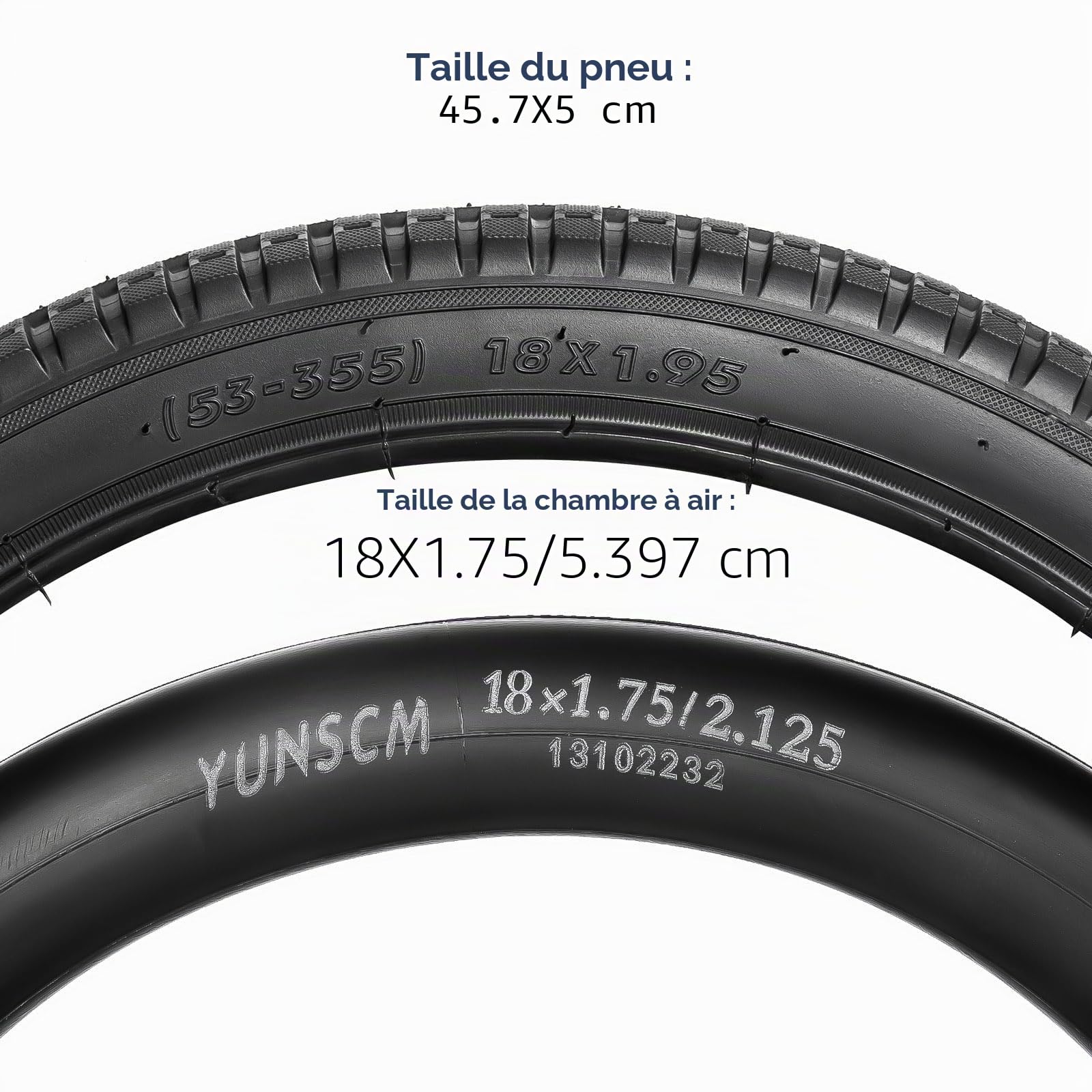 YUNSCM 2-PCS 18 Pouces Vélo pneus 18x1.95/53-355 and 18 Pouces Vélo Chambre à air Schrader Valve Compatible with Enfant Vélo 18x1.95 18x2.0 All-Terrain Bike pneus and Chambre à air (Y-1028)