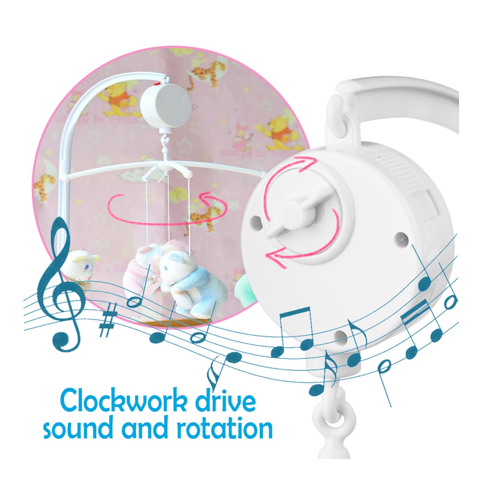 Soporte para cama y cuna de bebé - Brazo móvil con caja de música mecánica y soporte extendido con tuerca y tornillo - Juguetes para Baby Girl & Boy