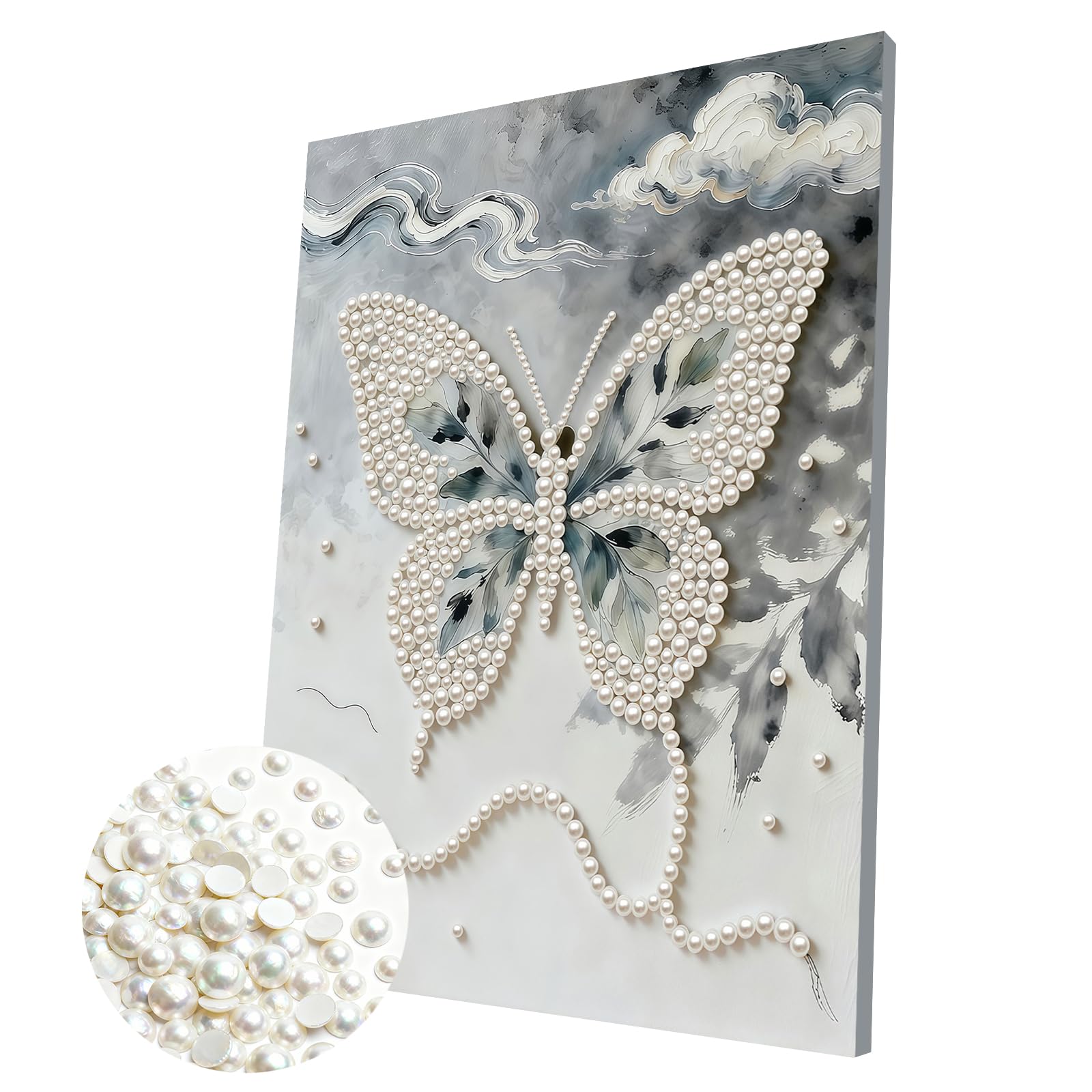 DIY Pearl Painting Kit with Wooden Frame, 3D Plastic Pearl Gemstone Ocean Art Craft for Adults Beginners, Diamond Dot Painting, Home Wall Decor Ready Gift for Women(Butterfly)(30 * 40cm)
