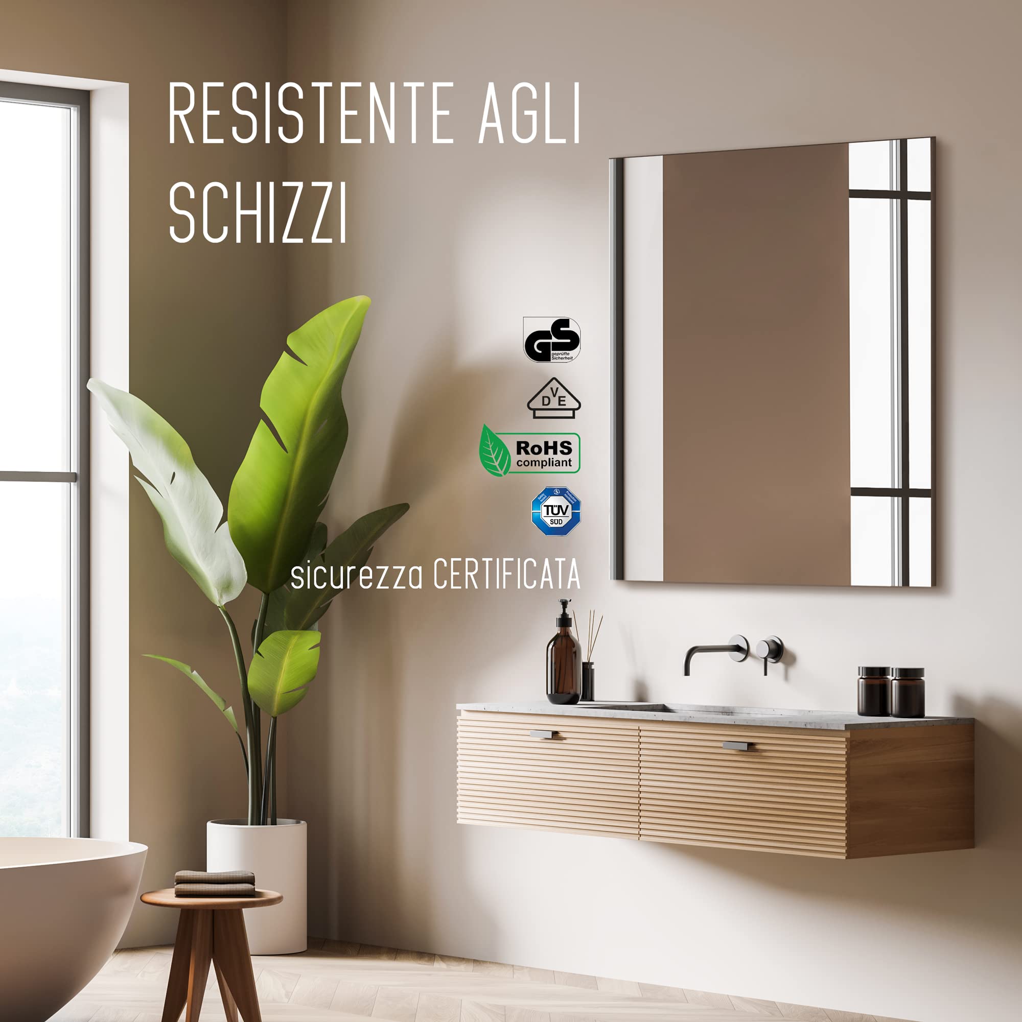 Infrarot-Strahlungspanel mit Karbon-Kristallen, 300 W, 50 x 60 cm, Thermischer Komfort, Geringer Verbrauch, Max. Effizienz, Spiegel, MIRRROR ECO PRO + Fernbedienung Thermostat