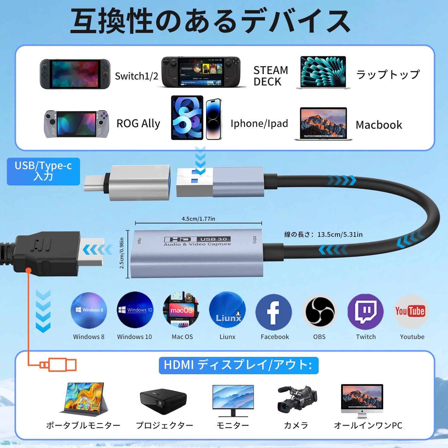 Amazon.co.jp: Guermok USB3.0 ゲーム配信用ビデオキャプチャ