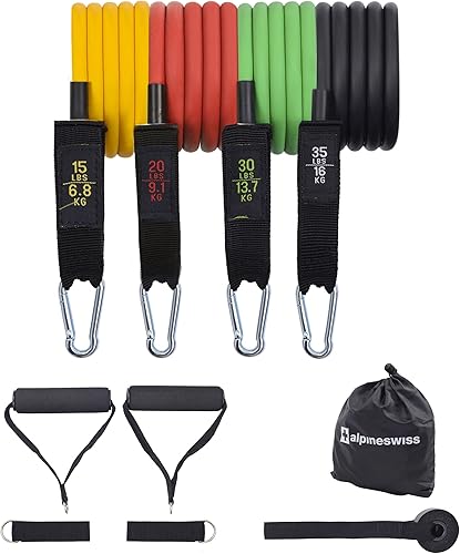 Alpine Swiss Juego de bandas de resistencia de ejercicio con asas, anclaje de puerta, correas de tobillo y bolsa de transporte para hombres y mujeres