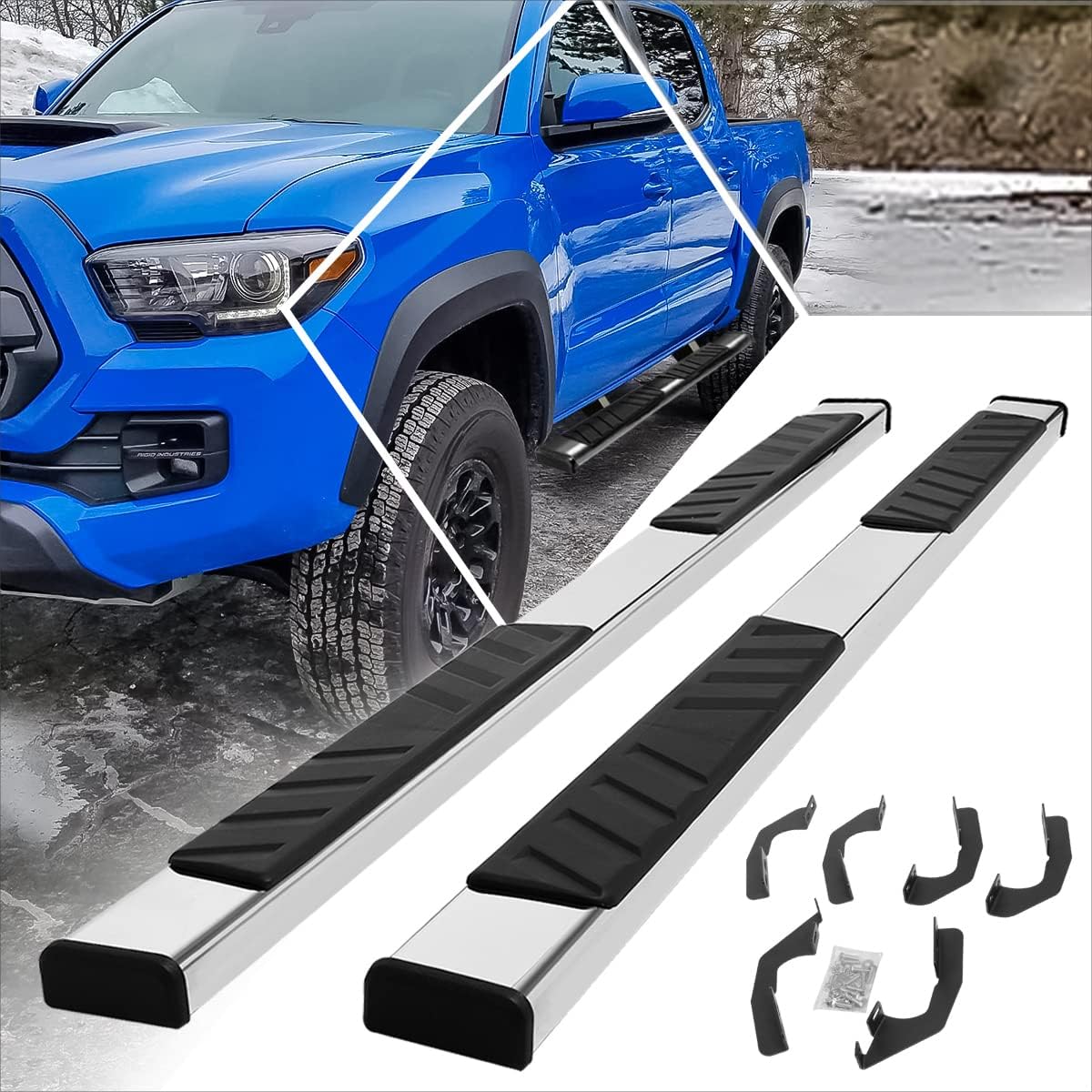 [Pair] 5 Inch Chrome Stainless Running Boards Side Steps Nerf Bars Compatible with 05-22 Tacoma Double/Crew Cab
