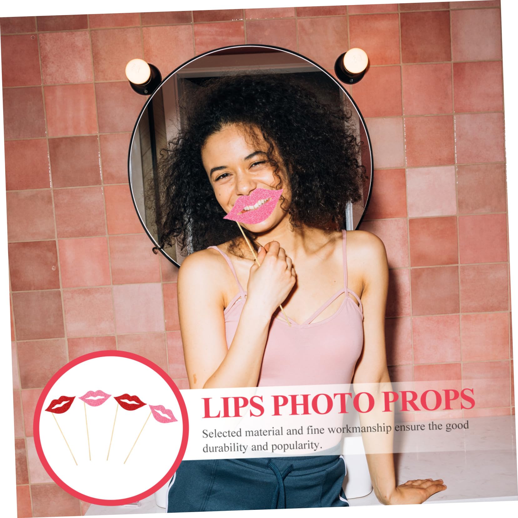 POPETPOP 3 Ensembles Accessoires Photo Rouges pour Fête Décorations Amusantes Papier Rouge Et Rose pour Mariage Et Anniversaire 40 Pièces * 3
