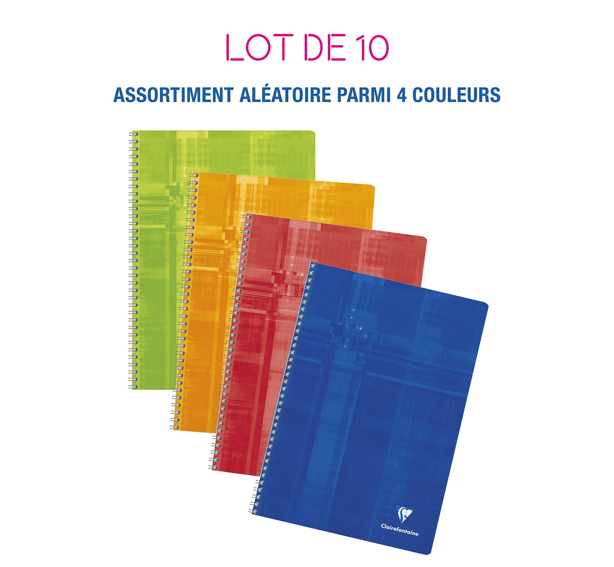 Clairefontaine 81444C Lot de 10 Cahiers à Spirale - A4 21x29,7 cm - 100 Pages Quadrillées 4x4 - Papier Blanc 90 g - Couverture Carte Pelliculée - Couleurs Aléatoires