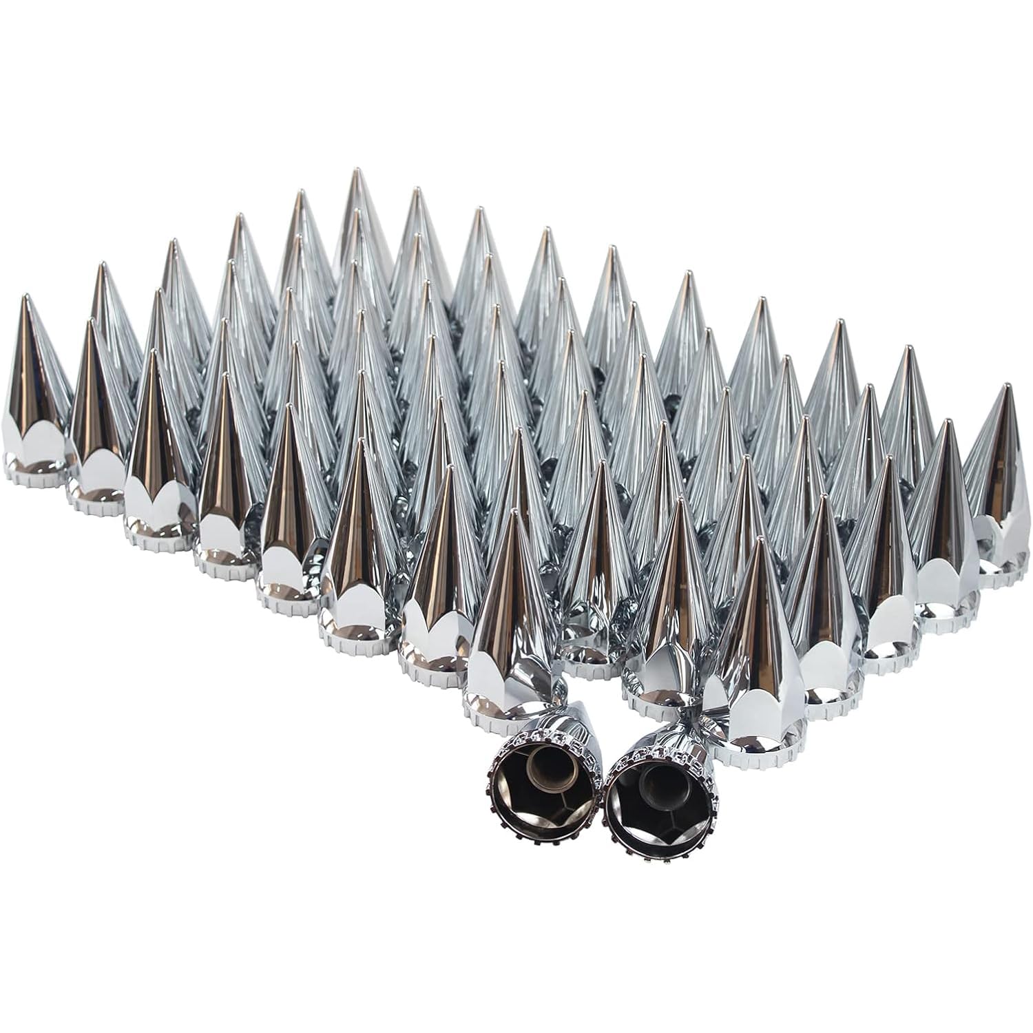 33mm by 4-3/4" Thread On Chrome Spike Nut Cover Caps ABS Plastic Anti-Rust Screw-on Lug Nut Covers for Semi Trucks (Pack of 60)