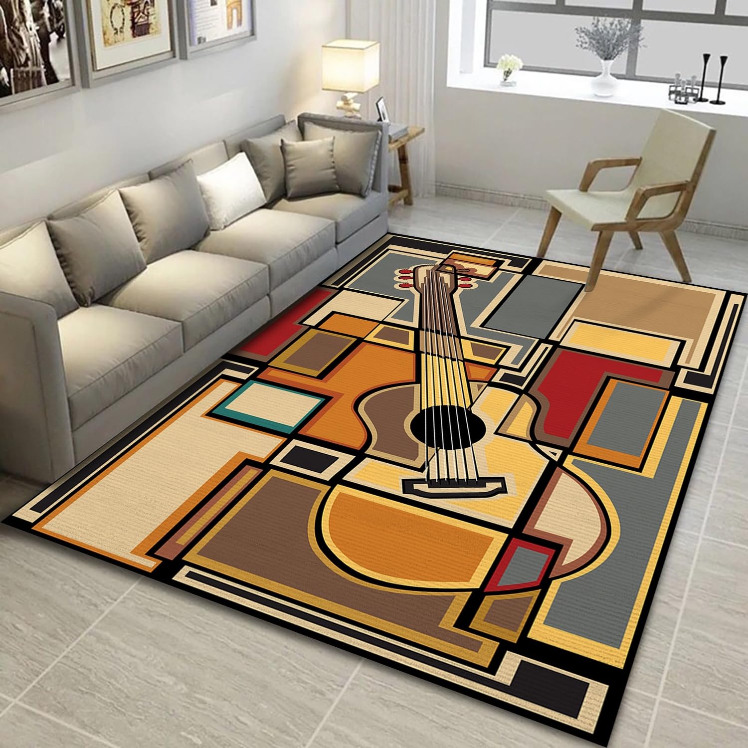 Owingus Design Guitar Rug - Patterned Area Rug for Music Room & Studio - Full Size 124