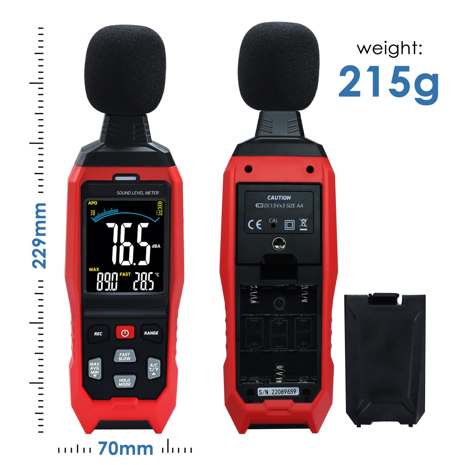 Digitales Schallpegelmessgerät SPL 30-130 dB mit MAX/MIN/AVG Datenspeicherung und LCD-Display, ideal für Zuhause, Fabrik und laute Nachbarn