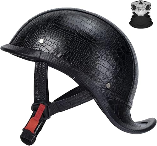Casco de Motocicleta de Cuero Retro de Media Cara para Adultos Hombres Mujeres, Cascos Estilo Gorra de Béisbol Aprobados por DOT, Cascos Vintage de