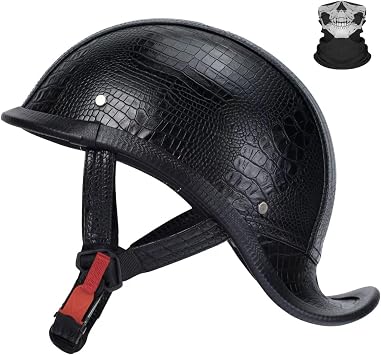 Retro Leather Motorcycle Half Helmet for Adults Men Women,Baseball Cap Helmets DOT Approved, Vintage Handmade Half Face Helmets for Cruiser Chopper Scooter Cafe Racer