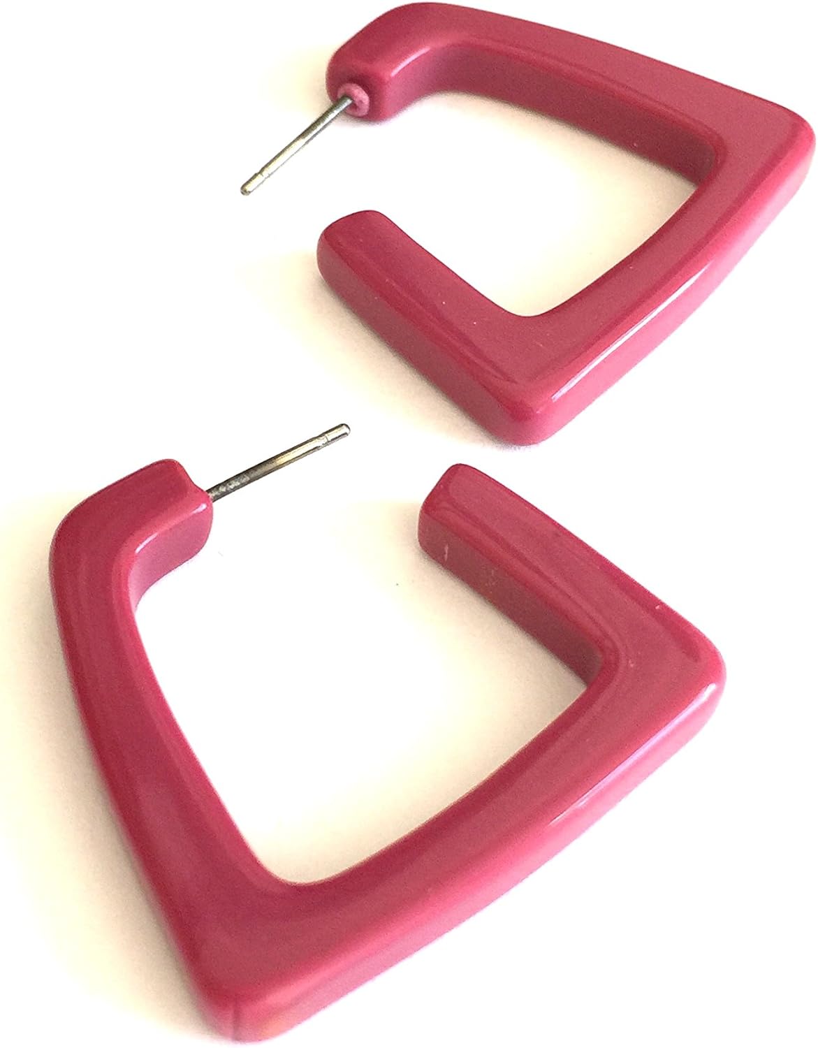 Magenta Pink Square Lucite Quad Hoop Earrings