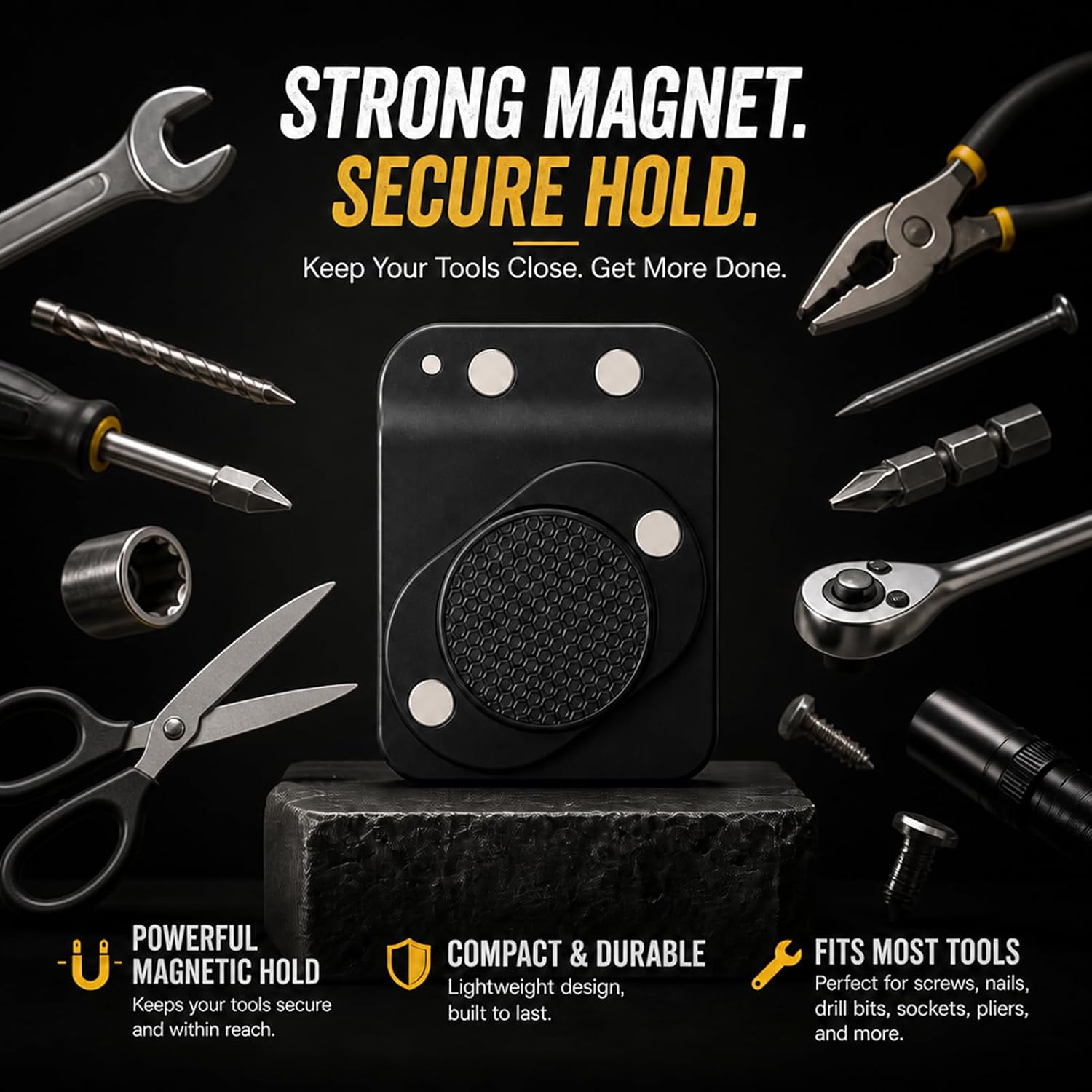 Magnetic Tool Holder - Heavy Duty Magnetic Belt Clip with Strong Magnet, Holds Screws, Nails, Pliers, Wrenches, Drill Bits, Trowels & Other Magnetic Tools, Ideal for Electricians and Carpenters