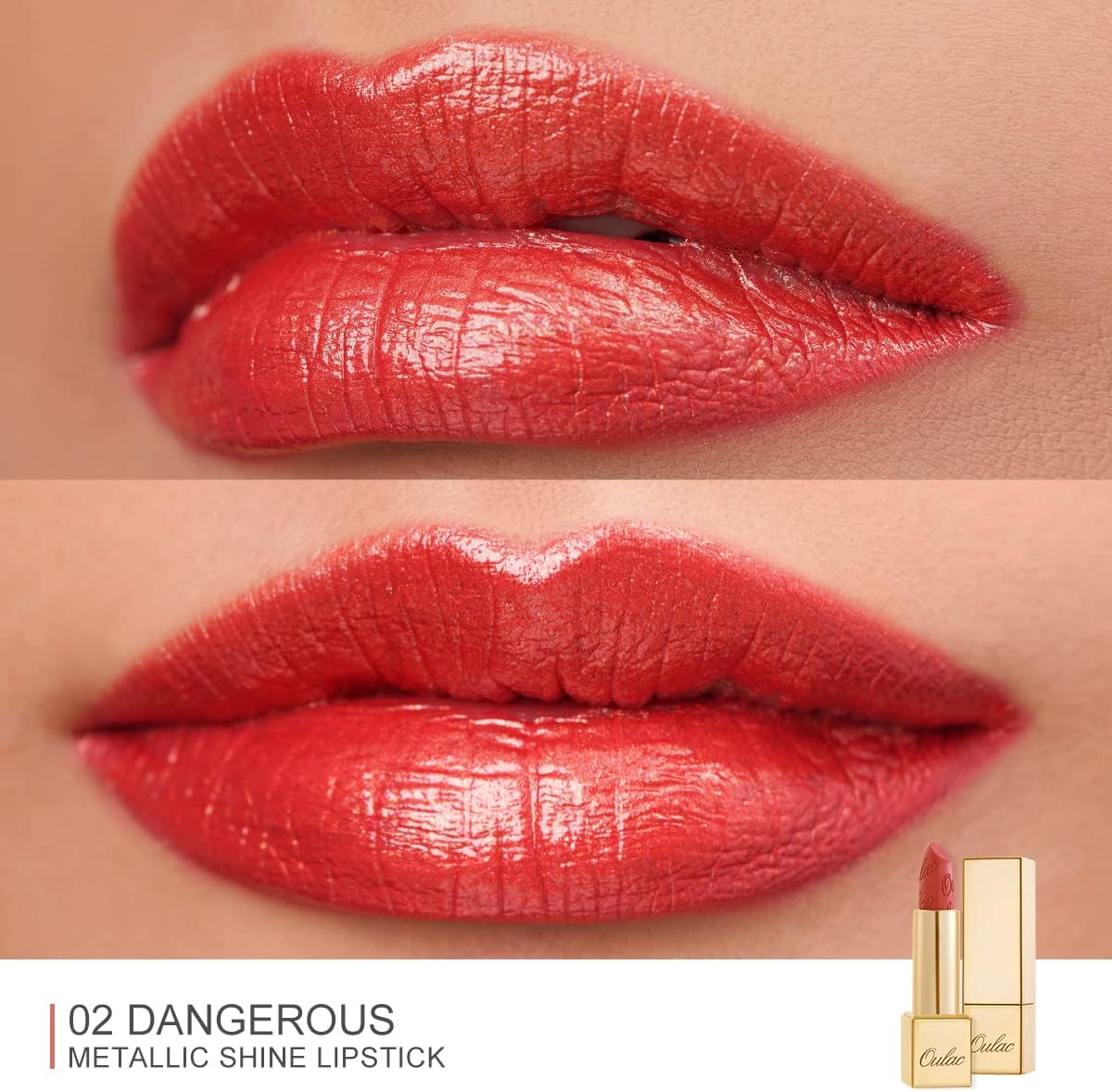 OULAC Orange Metallic Shine Lipstick, Coral Shine High Impact Lip Stick - Image 3