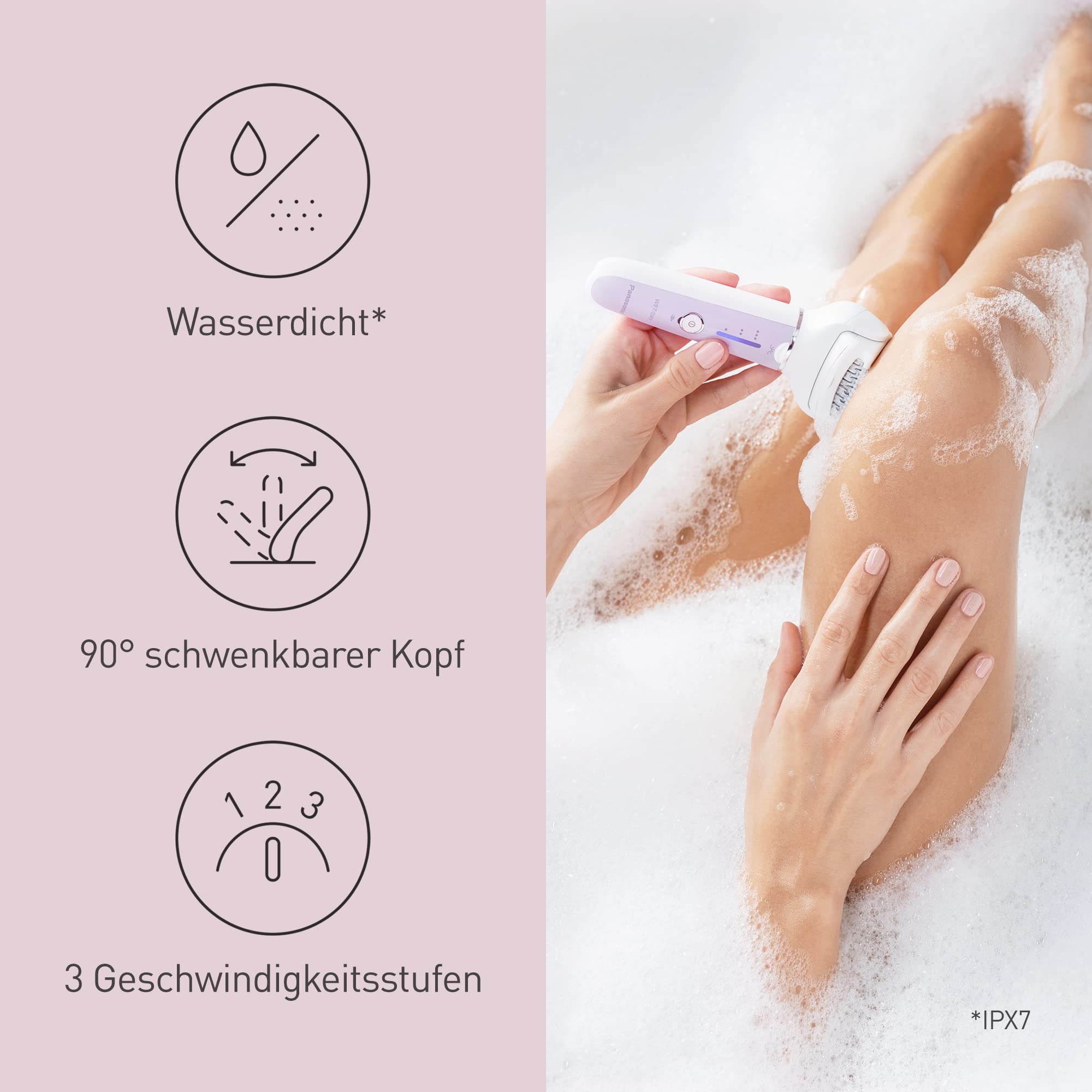 Panasonic ES-EY30 Nass/Trockenepilierer Damen, Dual Disc 60 Pinzetten, 90° schwenkbarer Kopf, kabellos Haarentferner