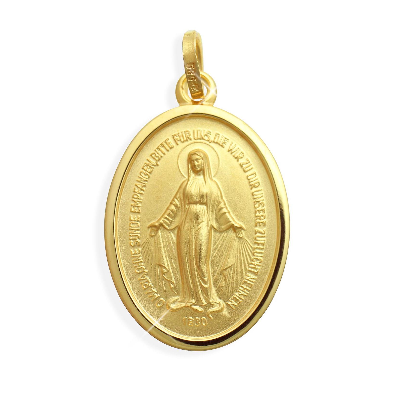 Wundertätige Madonna Immaculata Milagrosa Marienanhänger Medaille echt 8 Karat Gold 333