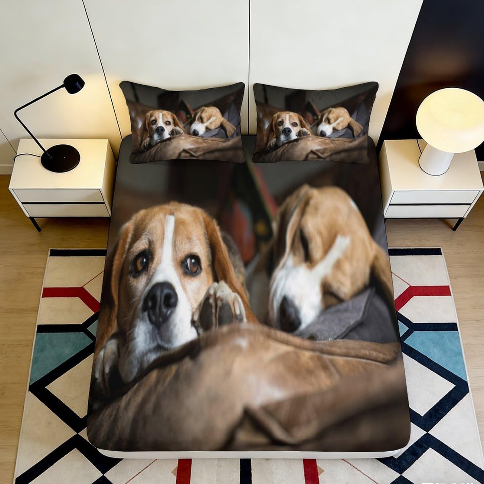 Pnayamiorkfel Style-3 3D Printed Beagle Dog Fitted Sheet Microfiber Soft Breathable Pet Lovers Bed Cover For Bedroom Guest Room Decor 90X200x25cm