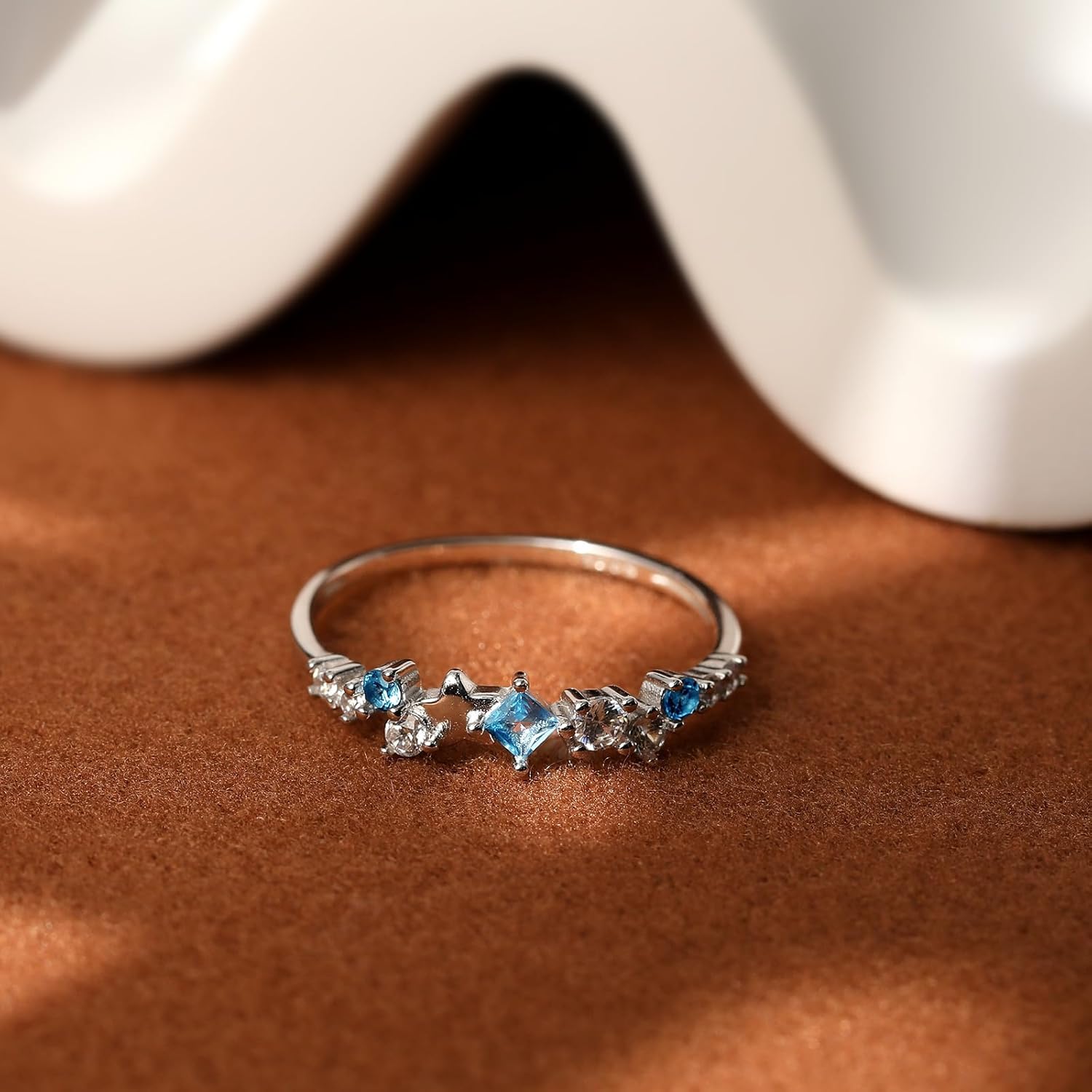 Star CZ Engagement Ring for Women,S925 Sterling Silver Blue Cubic Zirconia Stackble Birthstone Eternity Ring Wedding Band Statement Ring for Best Friends As Birthday Valentine's Day Jewelry Size 5 to 10 - Image 2