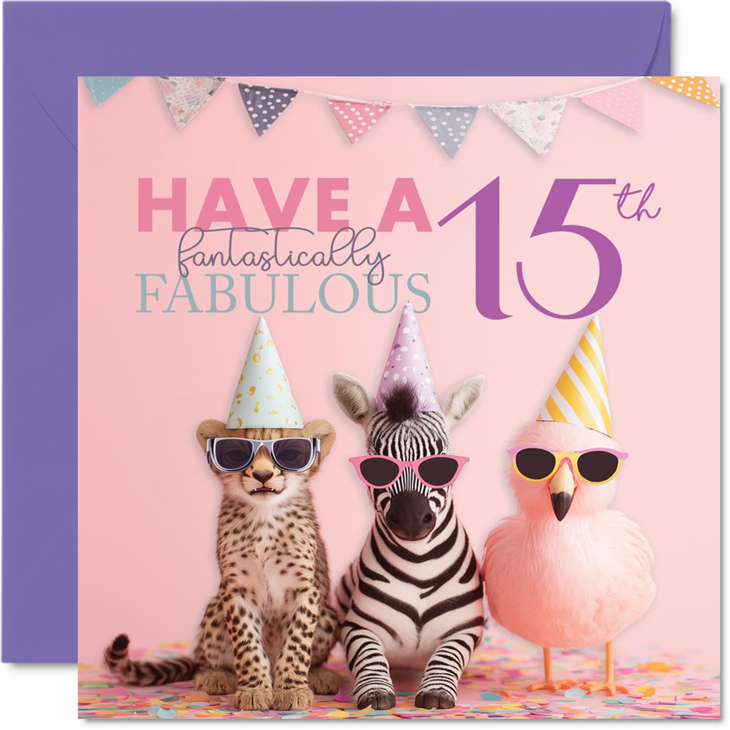 15th Birthday Cards for Girls - Fantastically Fabulous - Happy Birthday Card for 15 Year Old Girl Granddaughter Step Daughter Great Niece Niece, 145mm Bday Greeting Cards