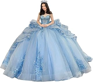 Sparkly Beaded Quinceanera Dresses with Ruffles Strapless Lace Vestidos De 15 Años Tulle Sweet 16 Dresses with Bow