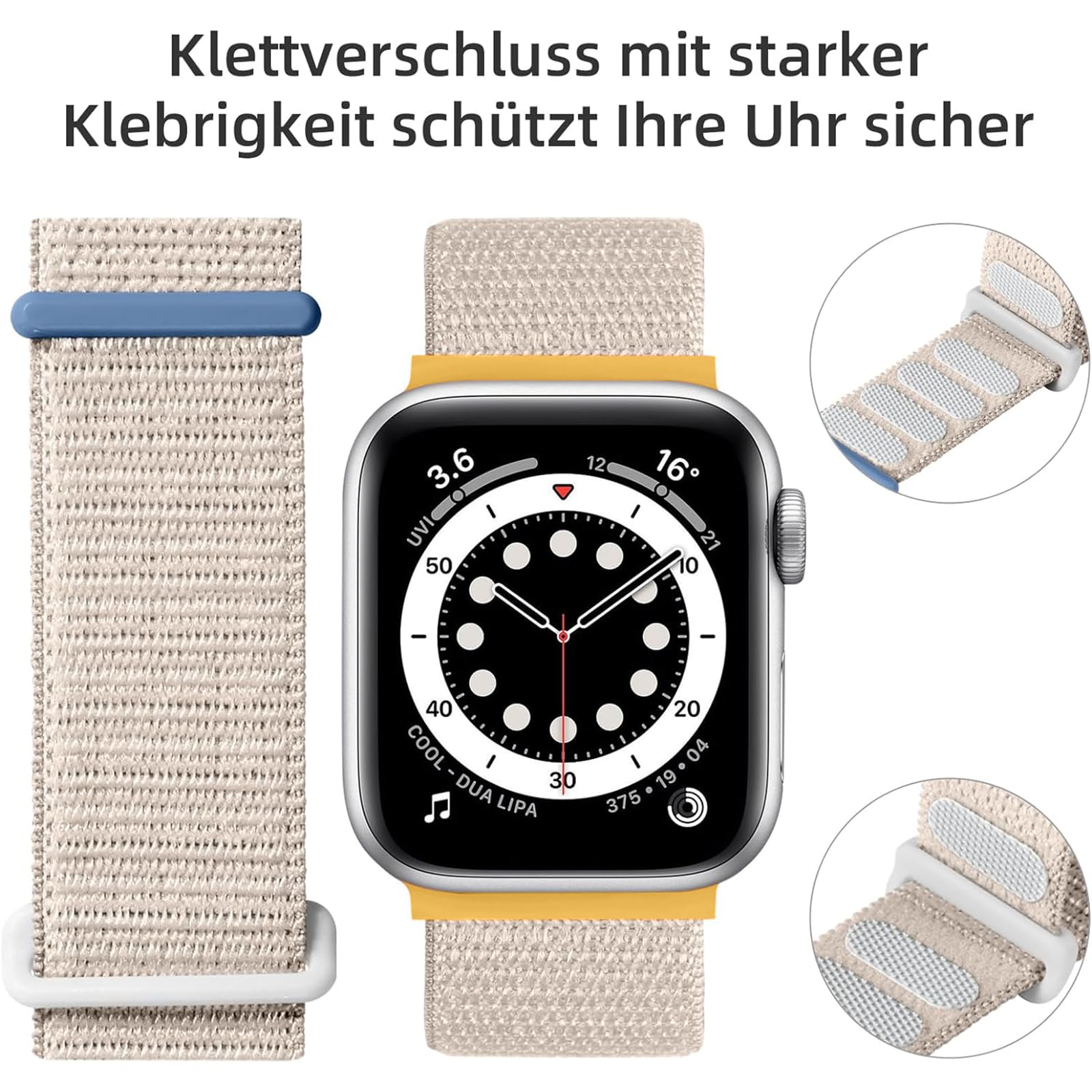 Maledan Nylon Cinturino Compatibile con Apple Watch, Regolabile Sport Cinturino per iWatch Series 9 8 7 6 5 4 3 SE, 38mm/40mm/41mm, Luce Stellare