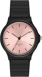 Reloj de mujer analógico de cuarzo de plástico 5 ATM impermeable para niñas y niños, números grandes, relojes simples para mujer, negro y rosa, Correa