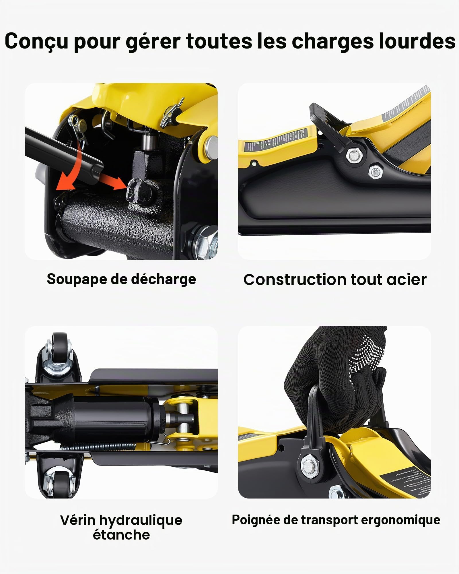 VEVOR Cric Hydraulique de Manœuvre 2,5 T, Cric Rouleur Plage de Levage 85-320 mm, pour Voitures SUV Berline Garage Atelier Domicile, avec Pompe à Levage Rapide à Piston Unique et Selle Surélevée