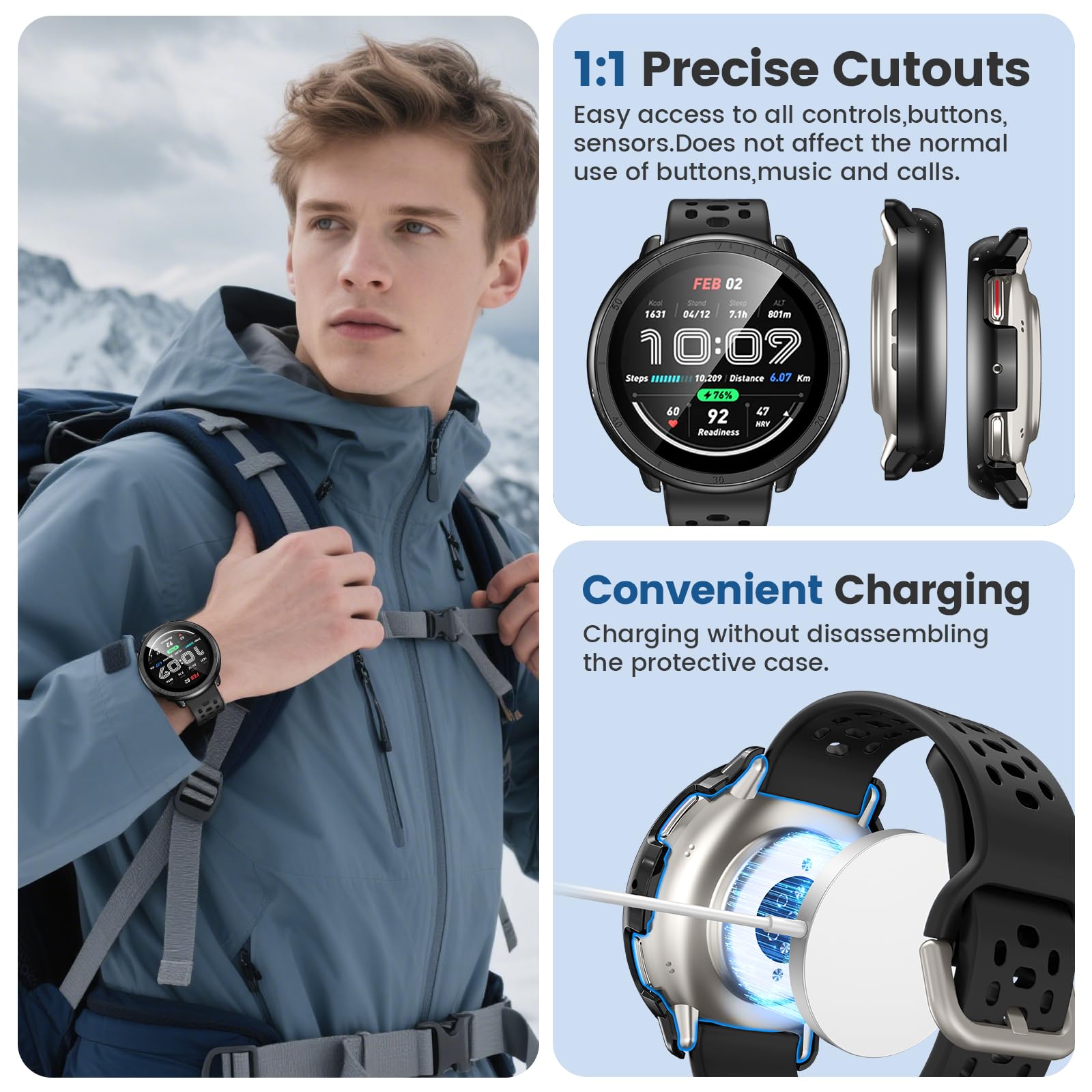 Neitra 3er-Set Schutzhülle Für Amazfit Active 2 44 Mm – Mit Displayschutz, Kratzfest, Farbig