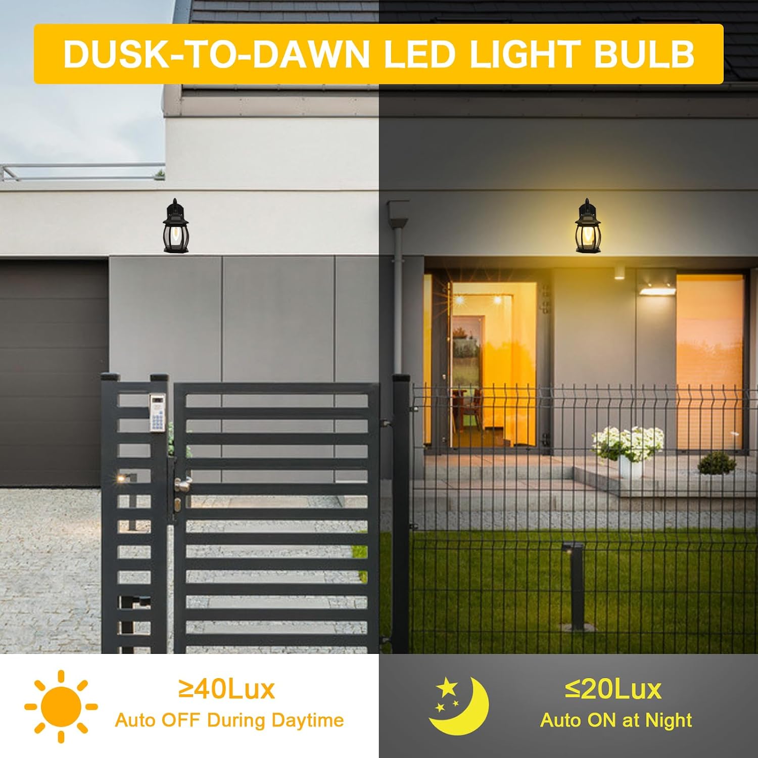 Ganiude E12 Dusk to Dawn Light Bulbs Outdoor, C35 B11 5W 60W Equivalent 500LM 2700K Warm White Photocell Sensor Filament Candelabra Bulbs, Auto ON/Off Edison Outdoor Bulbs for Garage, Porch, 6 Pack