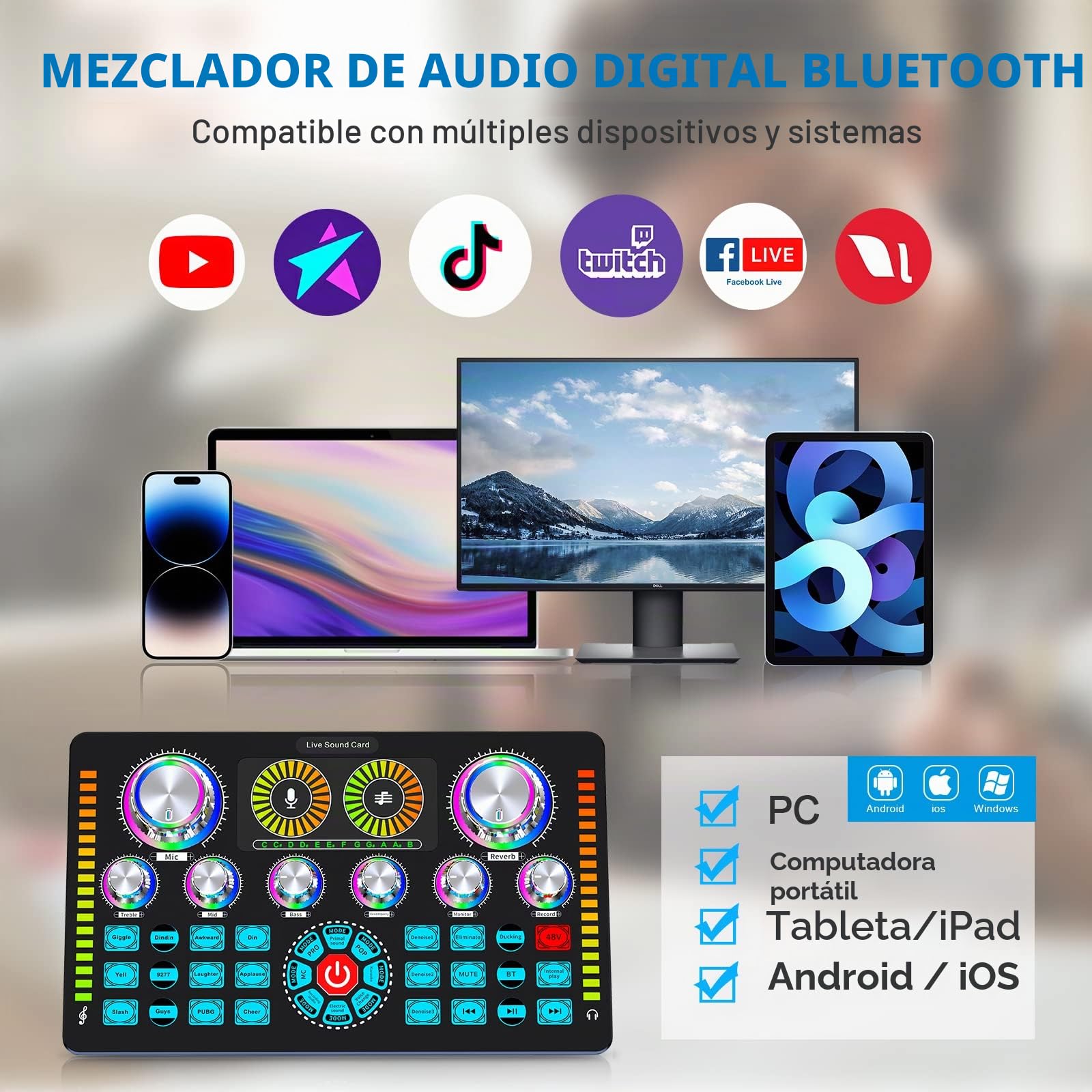 Paquete de equipo de podcast, interfaz de audio y micrófono de condensador XLR, equipo de estudio con alimentación Phantom de 48 V, Bluetooth para podcast, transmisión, voz, PC, smartphone