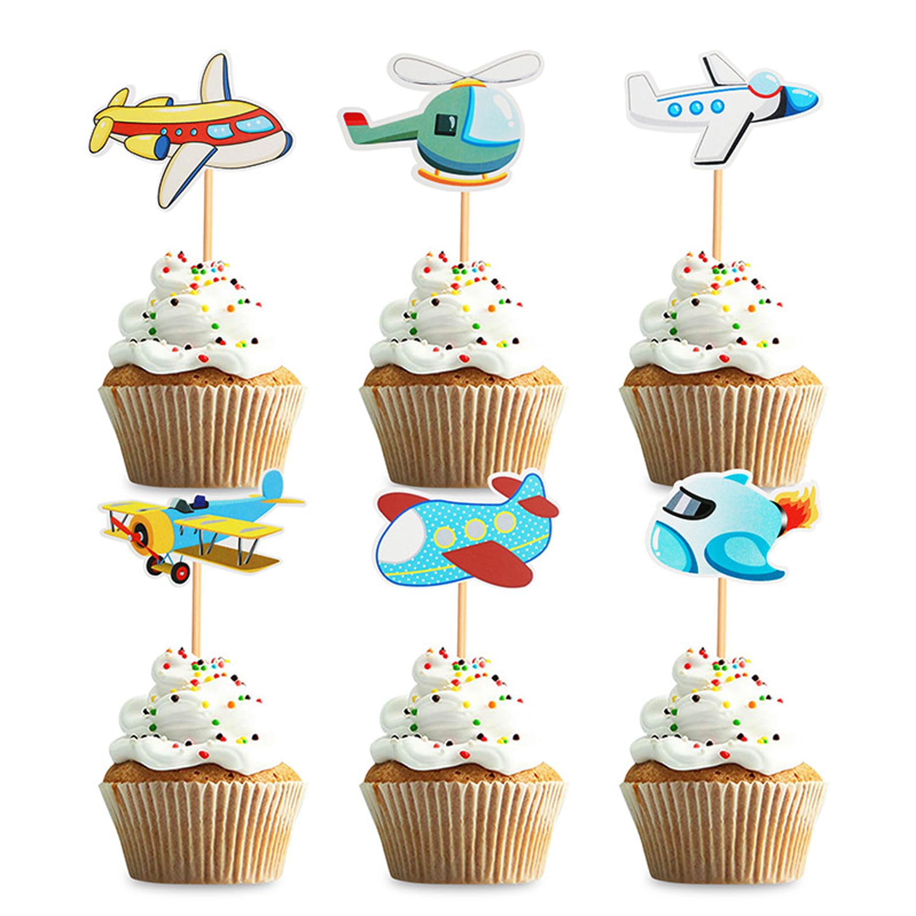 24 pcs Airplane Cupcake Topper AirPlane Birthday Party Supplies for kids Baby Shower AirPlane Theme Party Cake Decorations