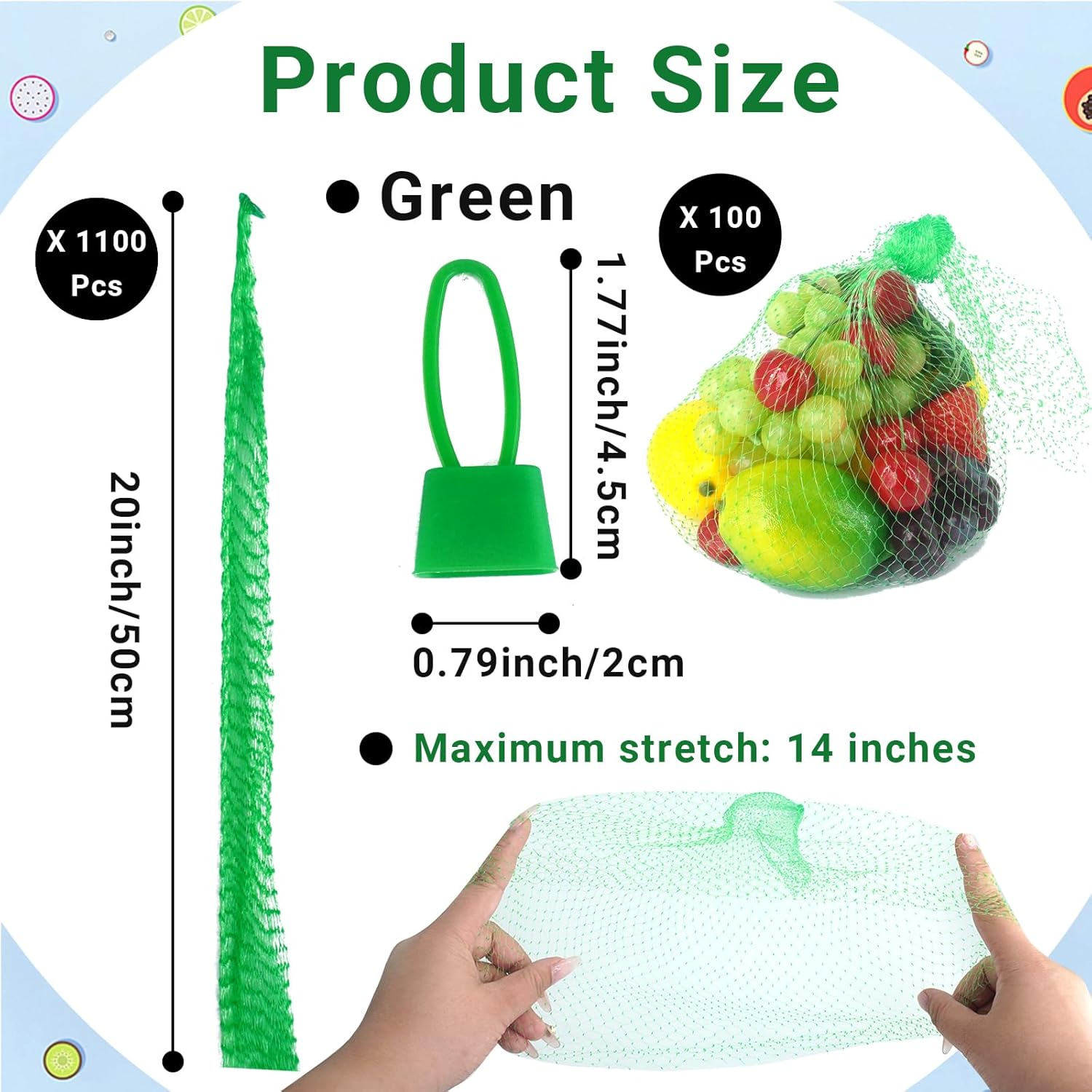 1100 Pcs 20 Inch Mesh Bags Bulk Reusable Nylon Netting Mesh Produce Bag for Storage Fruits Vegetable Egg Seafood Grocery(Green)
