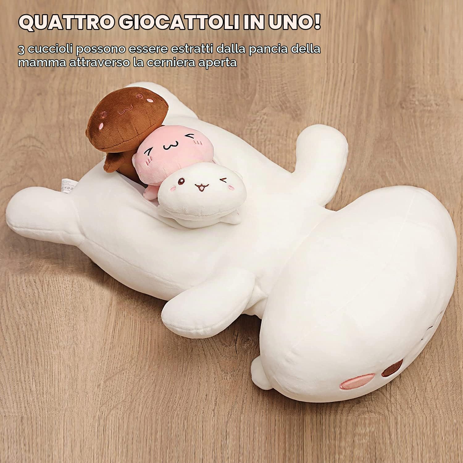shownicer Peluche Gatto Mamma con 3 Gattini, Animali di Peluche, Bambola di Peluche Cuscino in Peluche Giocattolo Morbido, Regalo per Bambini Ragazza 3+ Anni (Gatto Famiglia)