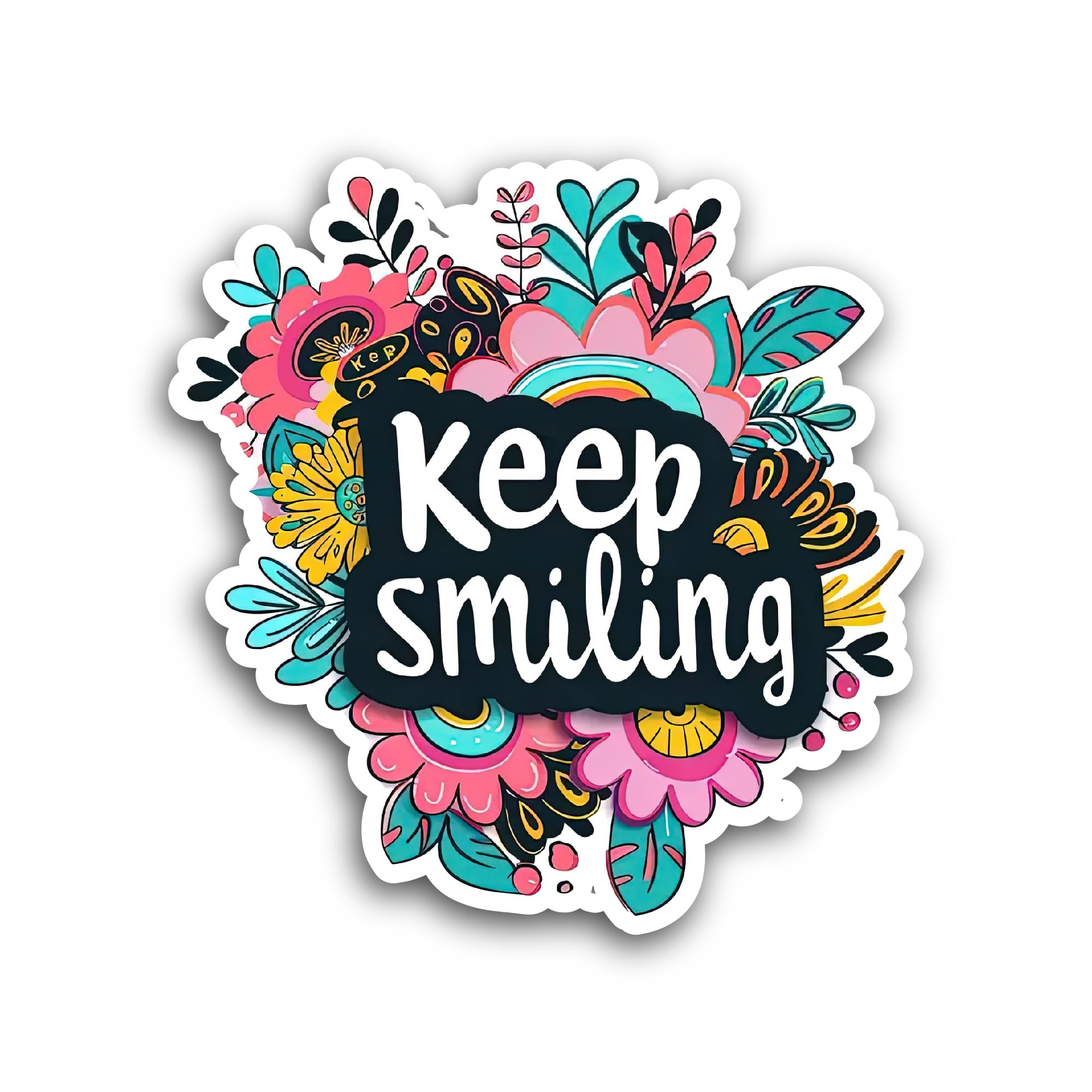 2 (Pieces) 3" and 5" Keep Smiling Sticker, Waterproof Vinyl Decals for Many Purpose Like Cars, Trucks, Laptops, Phones, Windows and More