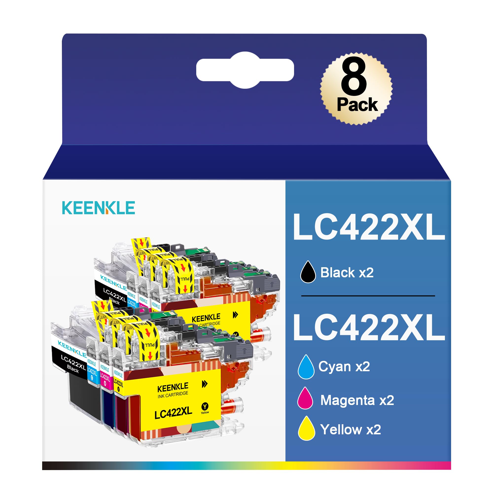 KEENKLE LC422XL Cartucce d'inchiostro Compatibile per Brother LC422 LC422XL LC-422XLVAL Multipack per Brother MFC-J5340DW MFC-J6540DW MFC-J6940DW MFC-J5740DW (2 Nero 2 Ciano 2 Magenta 2 Giallo)