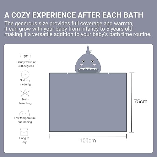 Miniatura 6 de MICHLEY Toalla de baño con capucha de viscosa de bambú para niños y niñas de 0 a 5 años, 29.5 x 39.5 pulgadas, ultra suave y de secado rápido