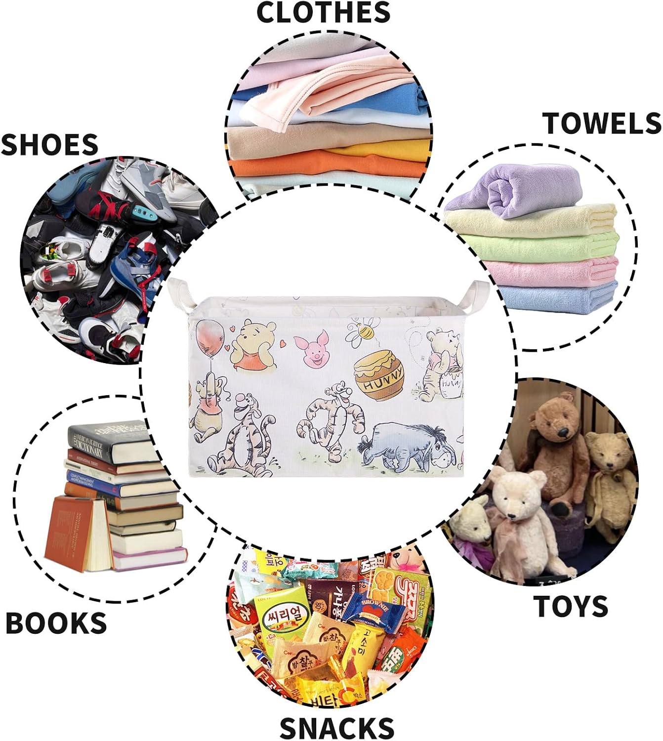 Bear Storage Basket, Nursery Large Hamper Canvas Laundry Basket Foldable With Waterproof Pe Coating,For Kids Boys And Girls, Bathroom, Bedroom, Clothes,Toy Bin (Rice white)