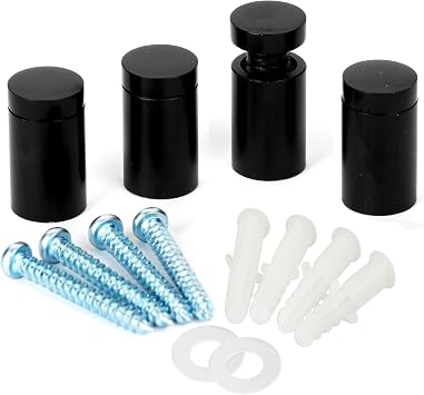 Sign Standoff 1/2" x 3/4", Sign Standoff Screw, Black Aluminum, for Acrylic, Glass, PVC, Glass Panel, Wood, Pack of 4