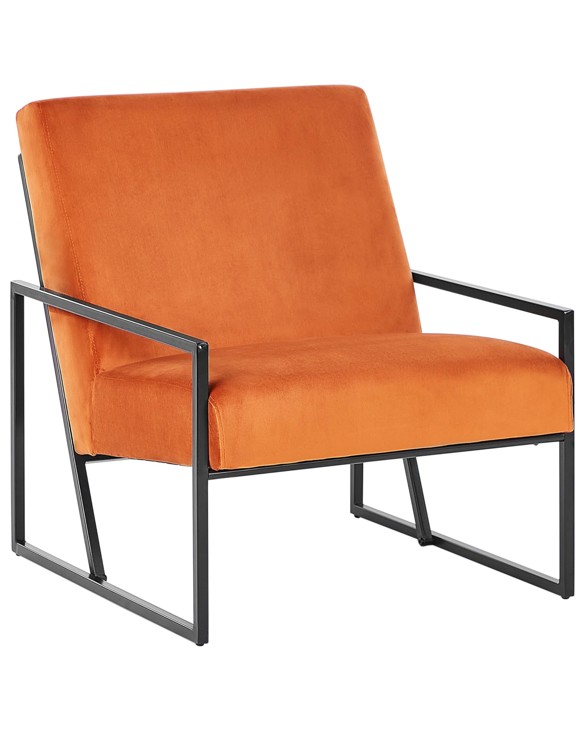 Beliani Sessel Samt orange mit schwarzem Metallgestell Armlehnen Lehne modern Delary