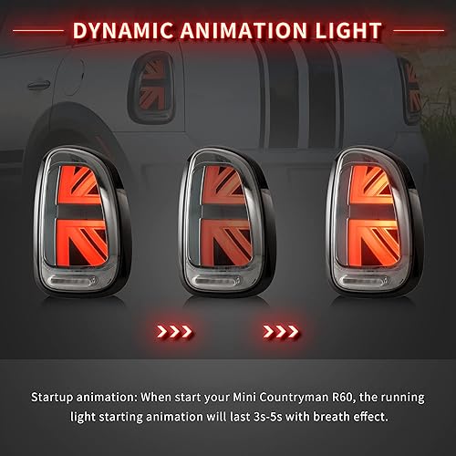 Miniatura 3 de VLAND - Luces traseras ahumadas LED Union Jack compatibles con BMW Mini Cooper Countryman R60 2010-2016 con señal de giro secuencial, luces de